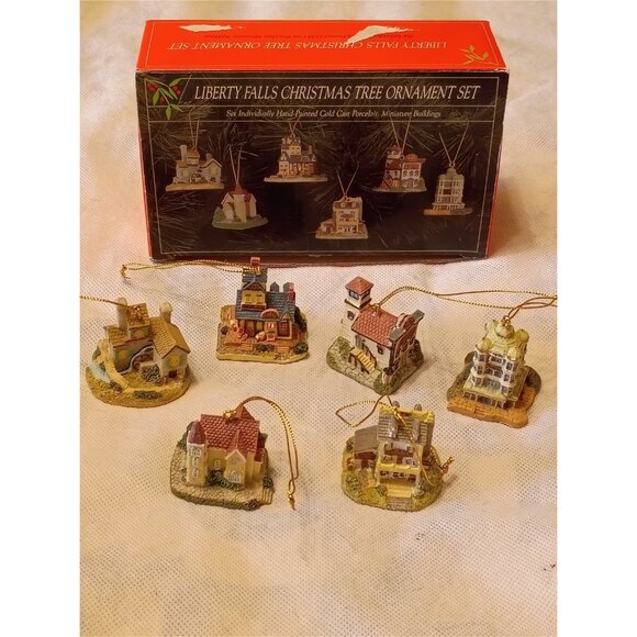 Liberty Falls Christmas Tree Ornament Set 6 Hand Painted L01 Vintage 90s - Picture 1 of 10